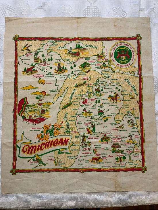 Other - Vintage State of Michigan souvenir tablecloth 1950’s
Bright and crisp colors